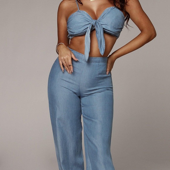 NEW W/Tags L’atiste Denim Chambray Pants Set, Size Small - Picture 3 of 9